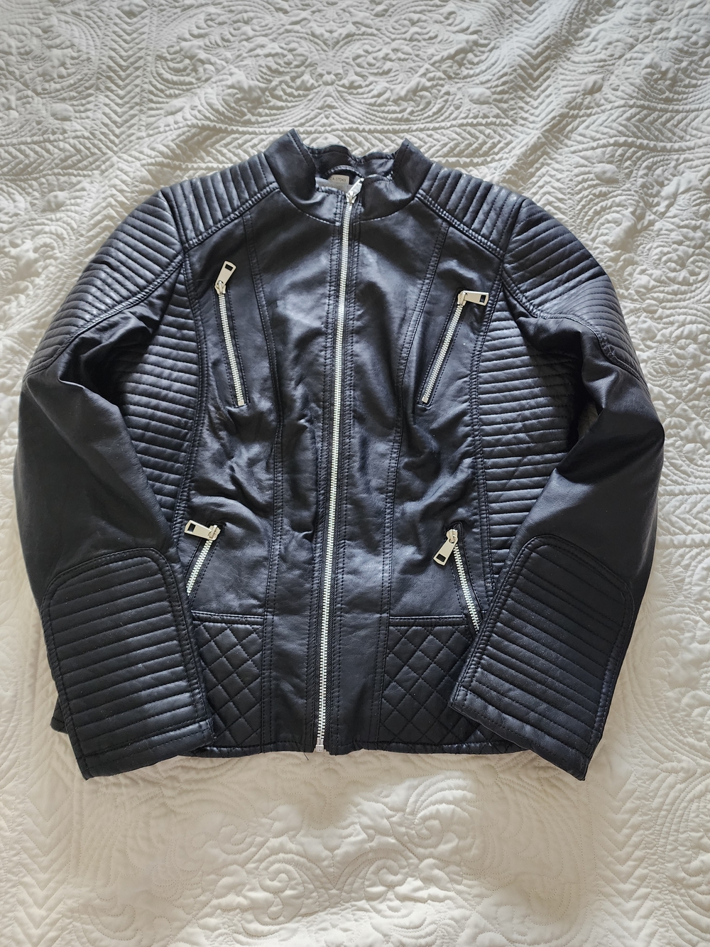 YMI FAUX LEATHER Biker Jacket Womens Ladies Black Detail Zippers Large Lined